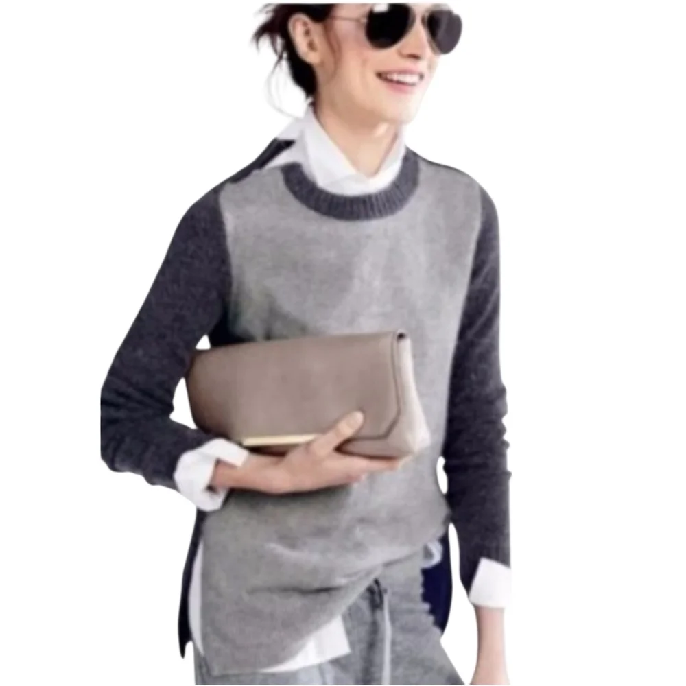 J. Crew Gray Wool Zipper Detail Scoop Neckline Sweater‎ Size Medium